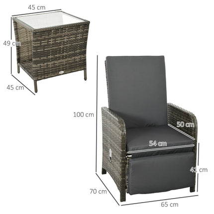 3-Piece Rattan Bistro Set with Cushions and Storage Table - Mix-Grey