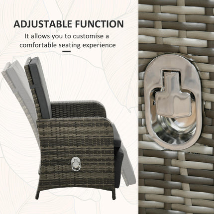 3-Piece Rattan Bistro Set with Cushions and Storage Table - Mix-Grey