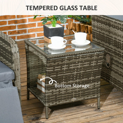 3-Piece Rattan Bistro Set with Cushions and Storage Table - Mix-Grey