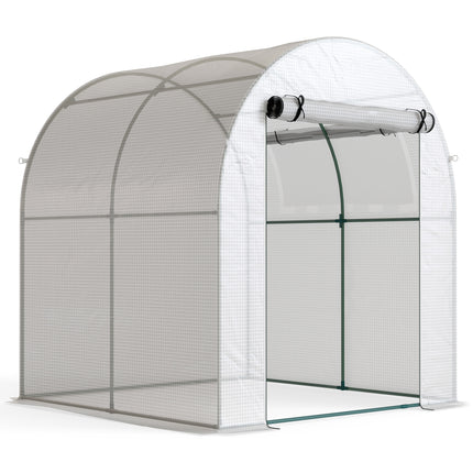 Walk-In 6x6ft Polytunnel Greenhouse with Roll-Up Door & Window - White
