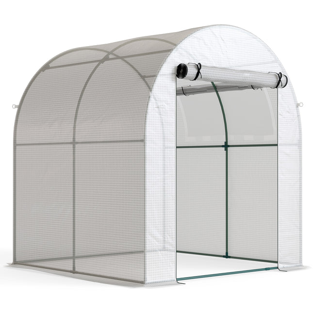 Walk-In 6x6ft Polytunnel Greenhouse with Roll-Up Door & Window - White