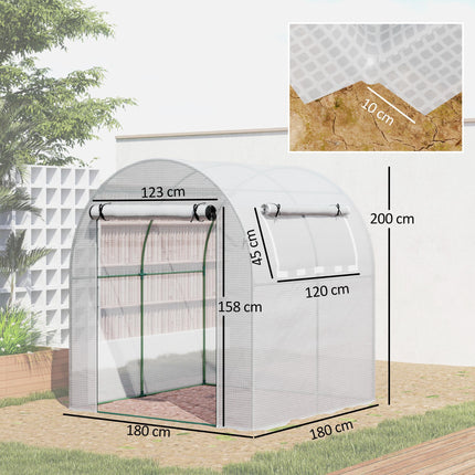 Walk-In 6x6ft Polytunnel Greenhouse with Roll-Up Door & Window - White