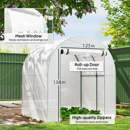 Walk-In 6x6ft Polytunnel Greenhouse with Roll-Up Door & Window - White