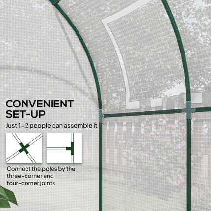 Walk-In 6x6ft Polytunnel Greenhouse with Roll-Up Door & Window - White