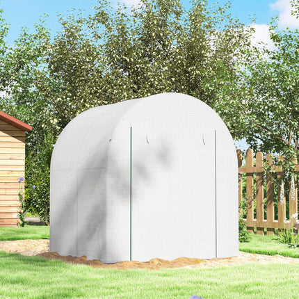 Walk-In 6x6ft Polytunnel Greenhouse with Roll-Up Door & Window - White