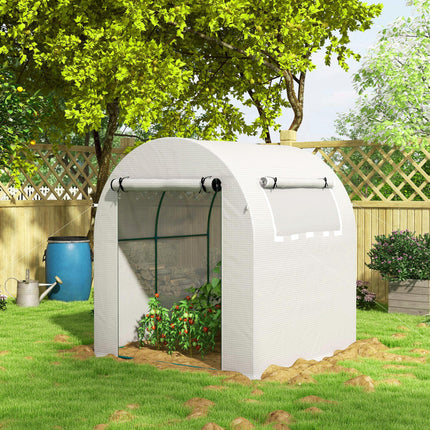 Walk-In 6x6ft Polytunnel Greenhouse with Roll-Up Door & Window - White