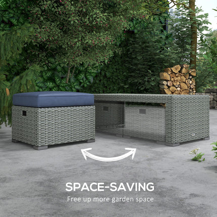 6pc Outdoor Rattan Wicker Furniture Set with 3-Seat Sofa, 2 Reclining Single Sofas, 2 Footstools & Coffee Table - Blue