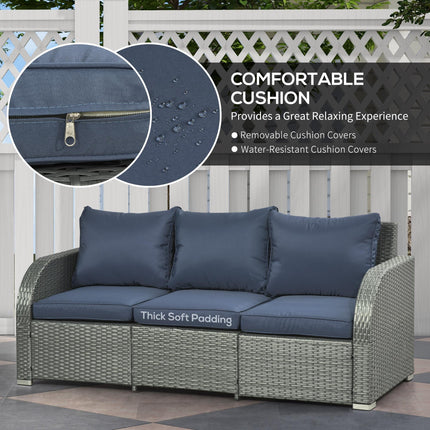 6pc Outdoor Rattan Wicker Furniture Set with 3-Seat Sofa, 2 Reclining Single Sofas, 2 Footstools & Coffee Table - Blue