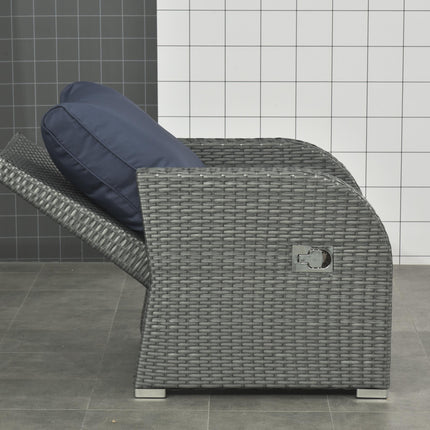 6pc Outdoor Rattan Wicker Furniture Set with 3-Seat Sofa, 2 Reclining Single Sofas, 2 Footstools & Coffee Table - Blue