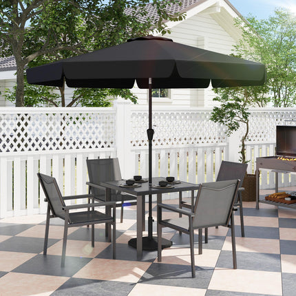 5-Piece Garden Dining Set with Glass Top Table, Umbrella Hole & 4 Mesh Armchairs - Grey