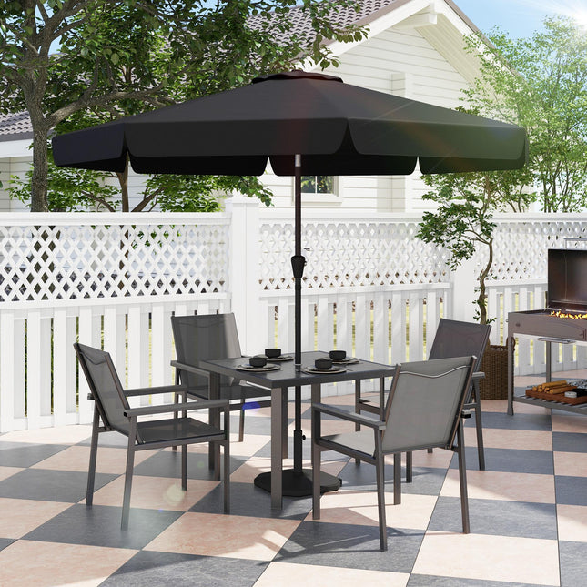 5-Piece Garden Dining Set with Glass Top Table, Umbrella Hole & 4 Mesh Armchairs - Grey