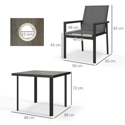 5-Piece Garden Dining Set with Glass Top Table, Umbrella Hole & 4 Mesh Armchairs - Grey