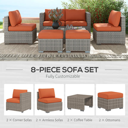 8 Piece Rattan Outdoor Patio Furniture Set with Cushions - Brown
