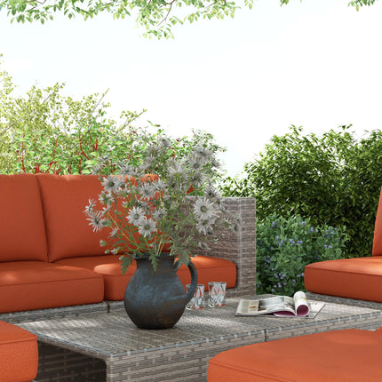 8 Piece Rattan Outdoor Patio Furniture Set with Cushions - Brown