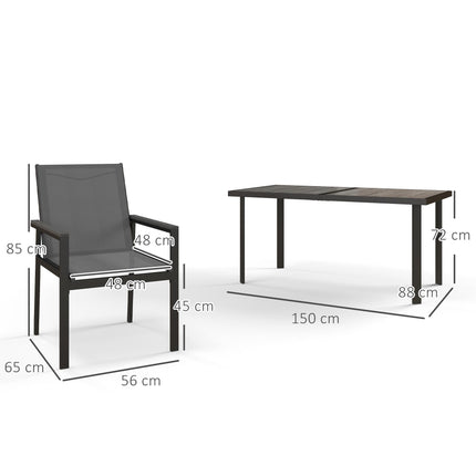 7-Piece Outdoor Garden Dining Set with Glass Top Table & 6 Mesh Armchairs - Grey
