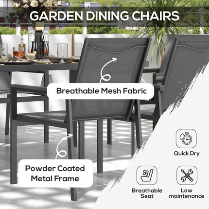 7-Piece Outdoor Garden Dining Set with Glass Top Table & 6 Mesh Armchairs - Grey
