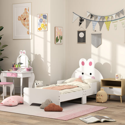 Toddler Bed Frame with Rabbit Design and Safety Rails - White and Pink