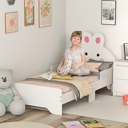 Toddler Bed Frame with Rabbit Design and Safety Rails - White and Pink