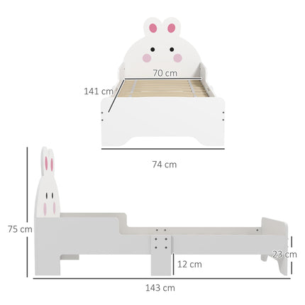 Toddler Bed Frame with Rabbit Design and Safety Rails - White and Pink