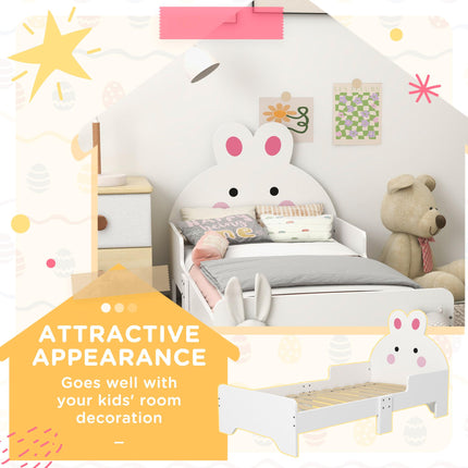 Toddler Bed Frame with Rabbit Design and Safety Rails - White and Pink