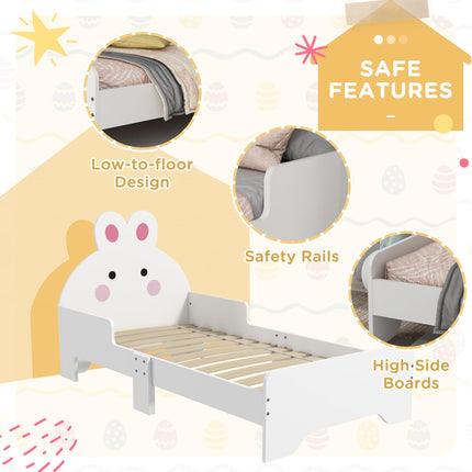 Toddler Bed Frame with Rabbit Design and Safety Rails - White and Pink