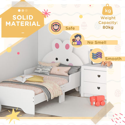 Toddler Bed Frame with Rabbit Design and Safety Rails - White and Pink