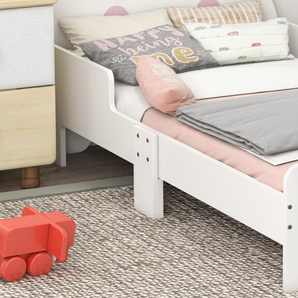 Toddler Bed Frame with Rabbit Design and Safety Rails - White and Pink