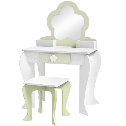 2 Piece Kids Vanity Table and Stool Set with Mirror - White