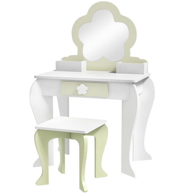 2 Piece Kids Vanity Table and Stool Set with Mirror - White