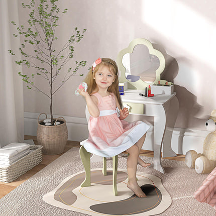 2 Piece Kids Vanity Table and Stool Set with Mirror - White