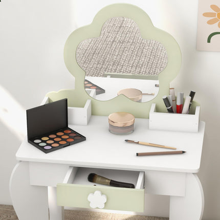 2 Piece Kids Vanity Table and Stool Set with Mirror - White