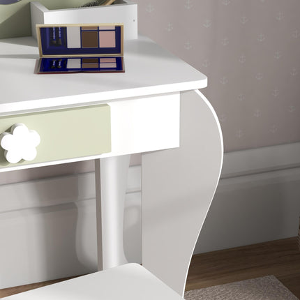 2 Piece Kids Vanity Table and Stool Set with Mirror - White