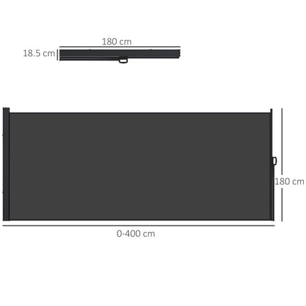 Retractable Side Awning 400 x 180 cm Outdoor Privacy Screen for Garden, Balcony, Terrace, Pool - Black