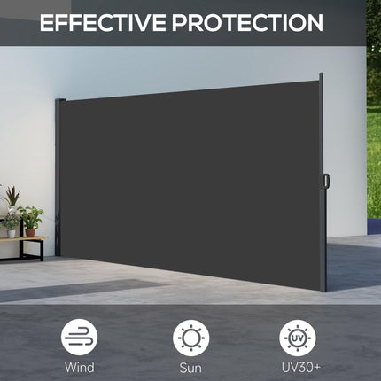 Retractable Side Awning 400 x 180 cm Outdoor Privacy Screen for Garden, Balcony, Terrace, Pool - Black