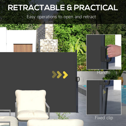 Retractable Side Awning 400 x 180 cm Outdoor Privacy Screen for Garden, Balcony, Terrace, Pool - Black