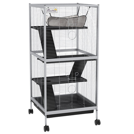 Small Animal Cage Play House with Wheels and Platforms - Light Grey