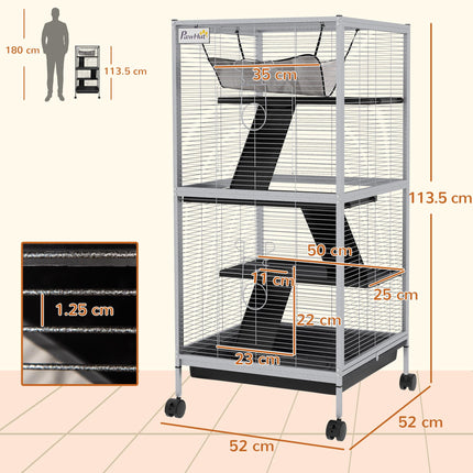 Small Animal Cage Play House with Wheels and Platforms - Light Grey