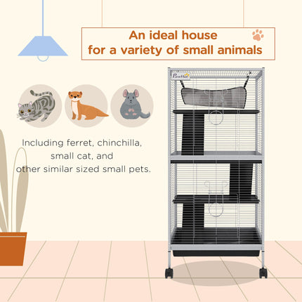 Small Animal Cage Play House with Wheels and Platforms - Light Grey