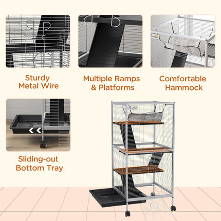 Small Animal Cage Play House with Wheels and Platforms - Light Grey