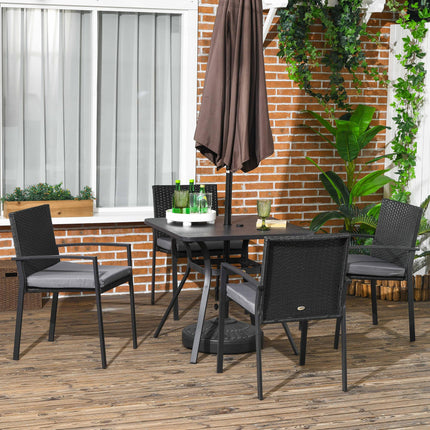 Five-Piece Garden Dining Set with Rattan Seat Cushions and Parasol Hole - Black