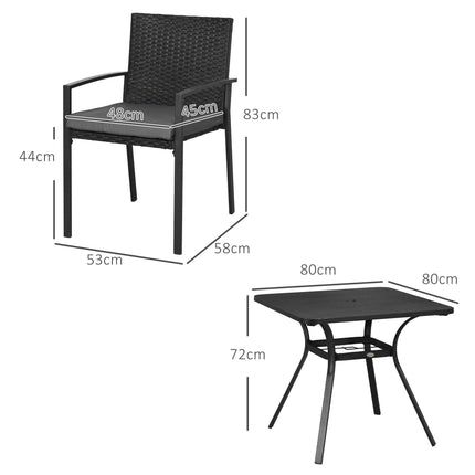 Five-Piece Garden Dining Set with Rattan Seat Cushions and Parasol Hole - Black