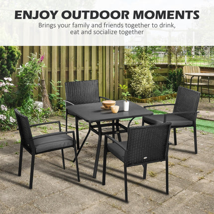Five-Piece Garden Dining Set with Rattan Seat Cushions and Parasol Hole - Black
