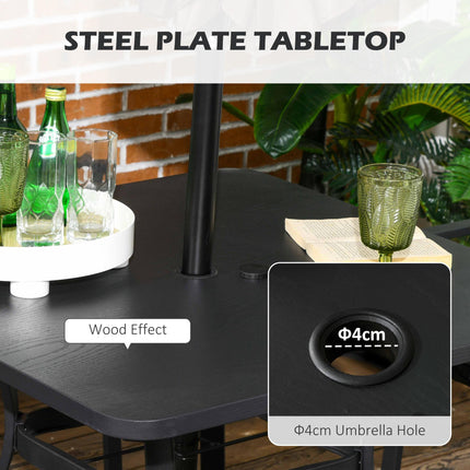 Five-Piece Garden Dining Set with Rattan Seat Cushions and Parasol Hole - Black