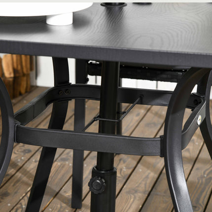 Five-Piece Garden Dining Set with Rattan Seat Cushions and Parasol Hole - Black