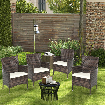 4 Piece Cushioned Outdoor Rattan Chair Set with Metal Frames - Brown