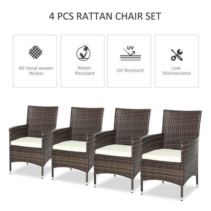 4 Piece Cushioned Outdoor Rattan Chair Set with Metal Frames - Brown