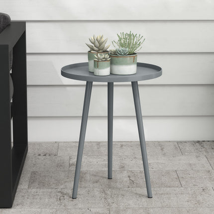 Round Garden Coffee Table, Outdoor Side Table with Rounded Steel Edge, Ø40 x 50H cm, Grey