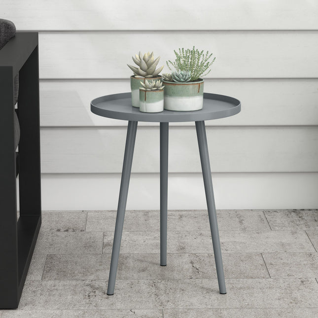 Round Garden Coffee Table, Outdoor Side Table with Rounded Steel Edge, Ø40 x 50H cm, Grey