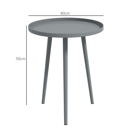 Round Garden Coffee Table, Outdoor Side Table with Rounded Steel Edge, Ø40 x 50H cm, Grey