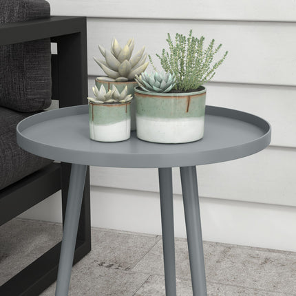 Round Garden Coffee Table, Outdoor Side Table with Rounded Steel Edge, Ø40 x 50H cm, Grey